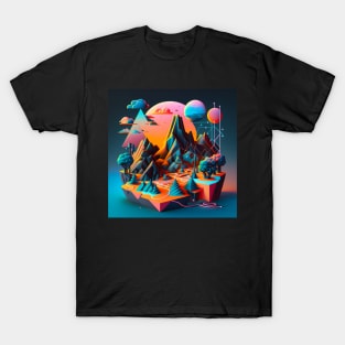 Sunsetting 2 (Synthwave Geometric Landscape) T-Shirt